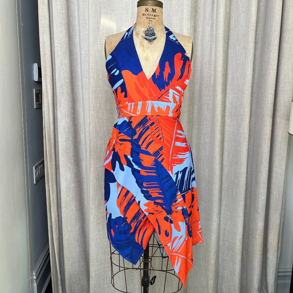 Nicholas Blue and Red Floral Halter Dress Size 2  395/150